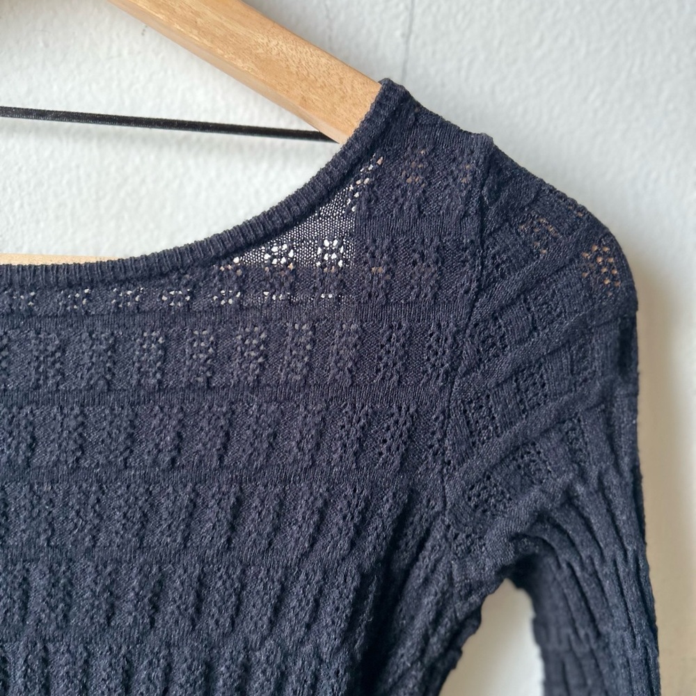 FREE PEOPLE Black Crochet Backless Top | Long Sleeve Stretch Evening Blouse - Picture 3 of 9